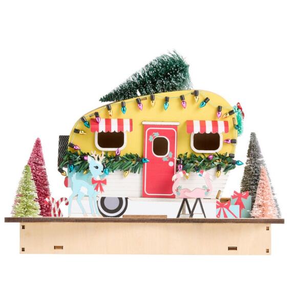 World Market Mid-Century Modern Trailer LED Christmas Decor Laser Cut Wood NEW - Picture 1 of 5